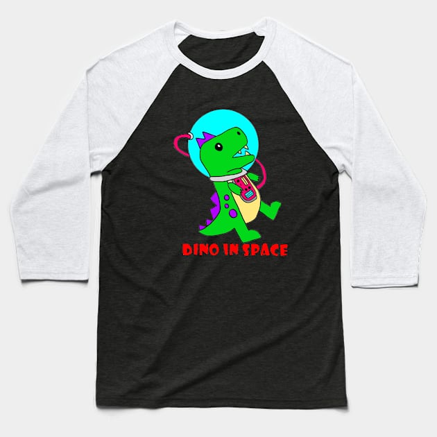 Dino in Space Baseball T-Shirt by Loose Tangent Arts